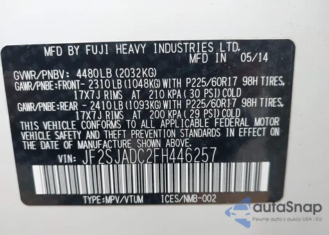 2015 Subaru Forester 2.5I Premium from USA, damaged, VIN JF2SJADC2FH446257